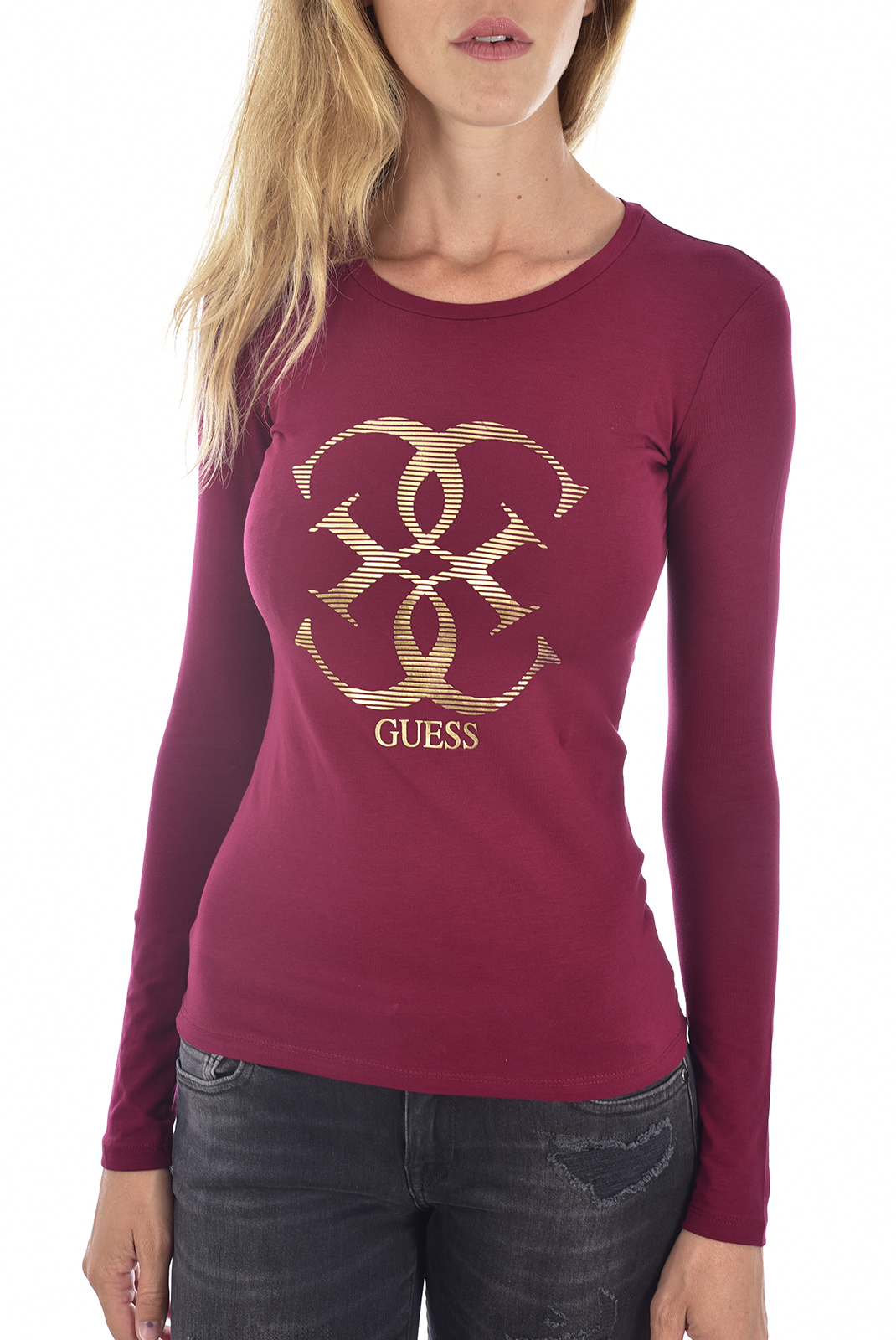 Tee-shirt rouge femme à manches longues Guess - W94i95