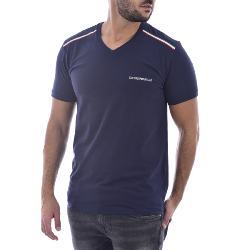 Emporio Armani Tee-shirt Bleu Stretch Avec Bande Tricolore 111556 0a510